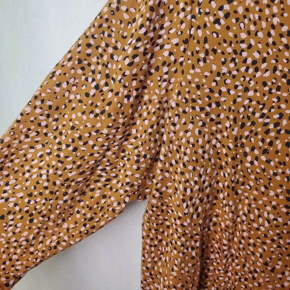 J. Jill Polka Dot Scoop Neck 3/4 Sleeve Shirt Tan Pink Black Size Large - Picture 3 of 8